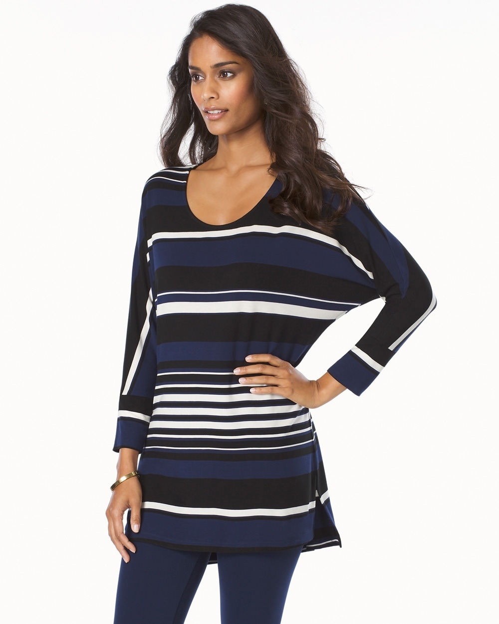 Soft Jersey Tunic with Side Slits Marco Stripe Navy
