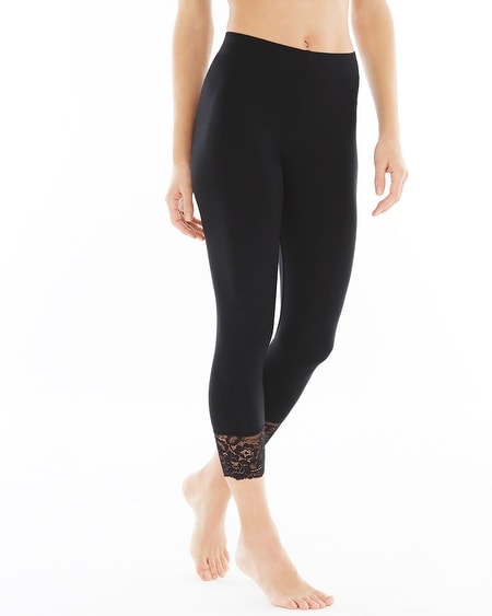 Black Lace Trim Cropped Leggings | New Look