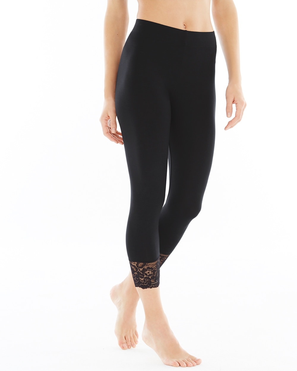 Live. Lounge. Wear. Lace Hem Crop Leggings Black