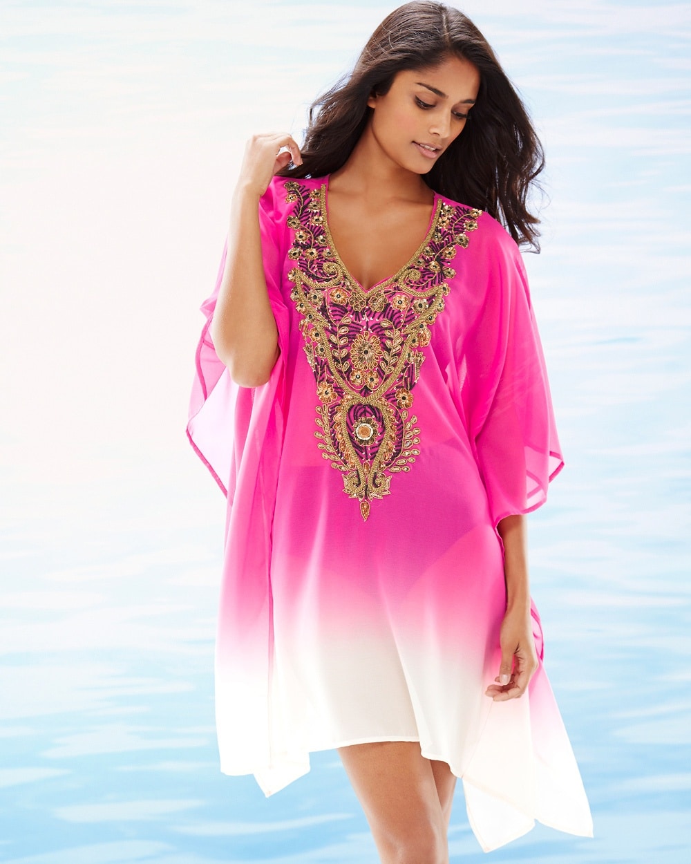 Lucky & Coco Embellished Ombre Rose Swim Cover Up