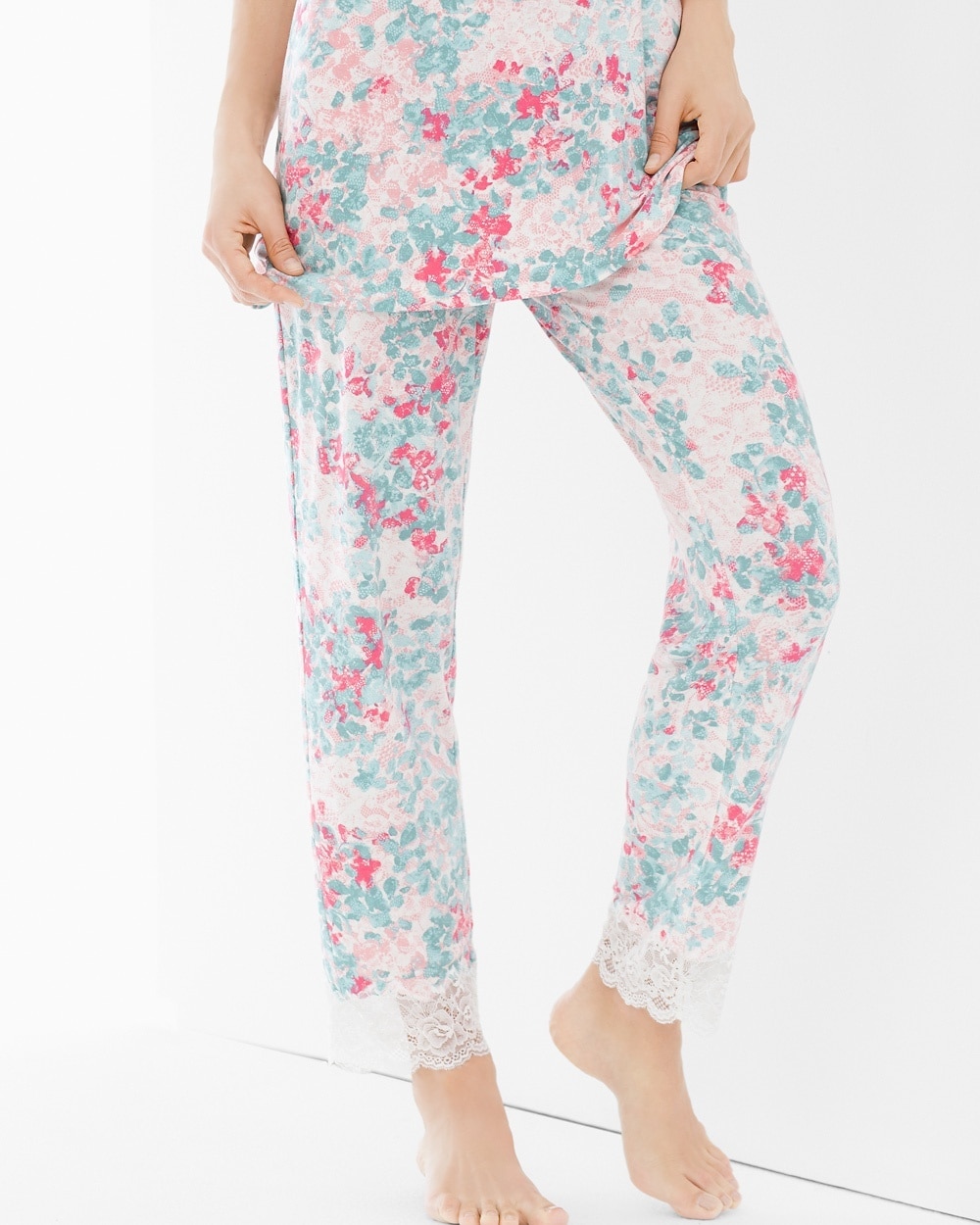 Cool Nights Lace Trim Ankle Pajama Pants Petals Ivory