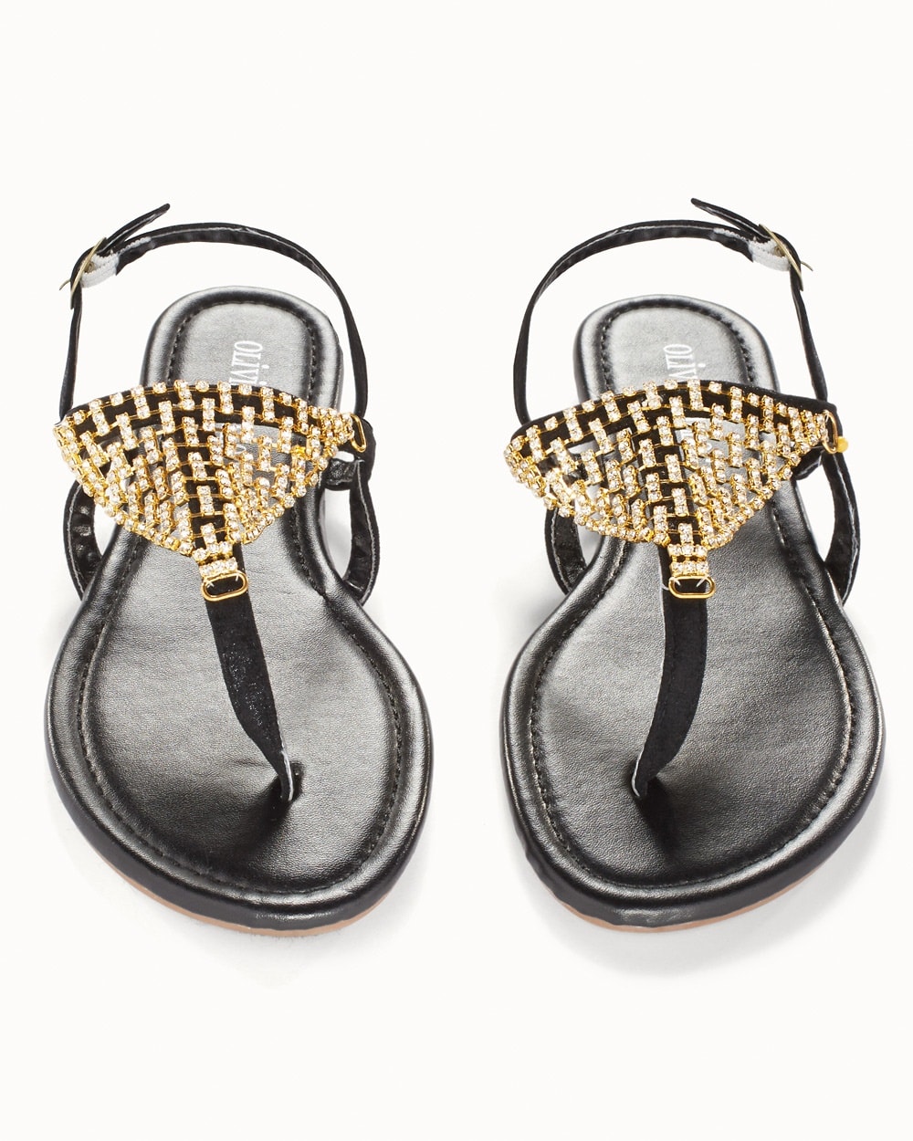 Olivia Miller Gold Mesh Flat Black Sandals