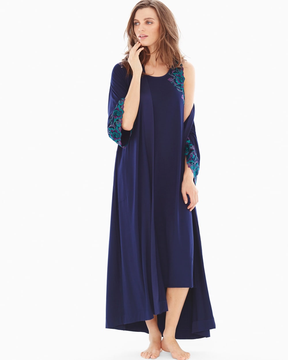 Limited Edition Sensuous Lace Floral Tea Length Nightgown Navy/Rainforest