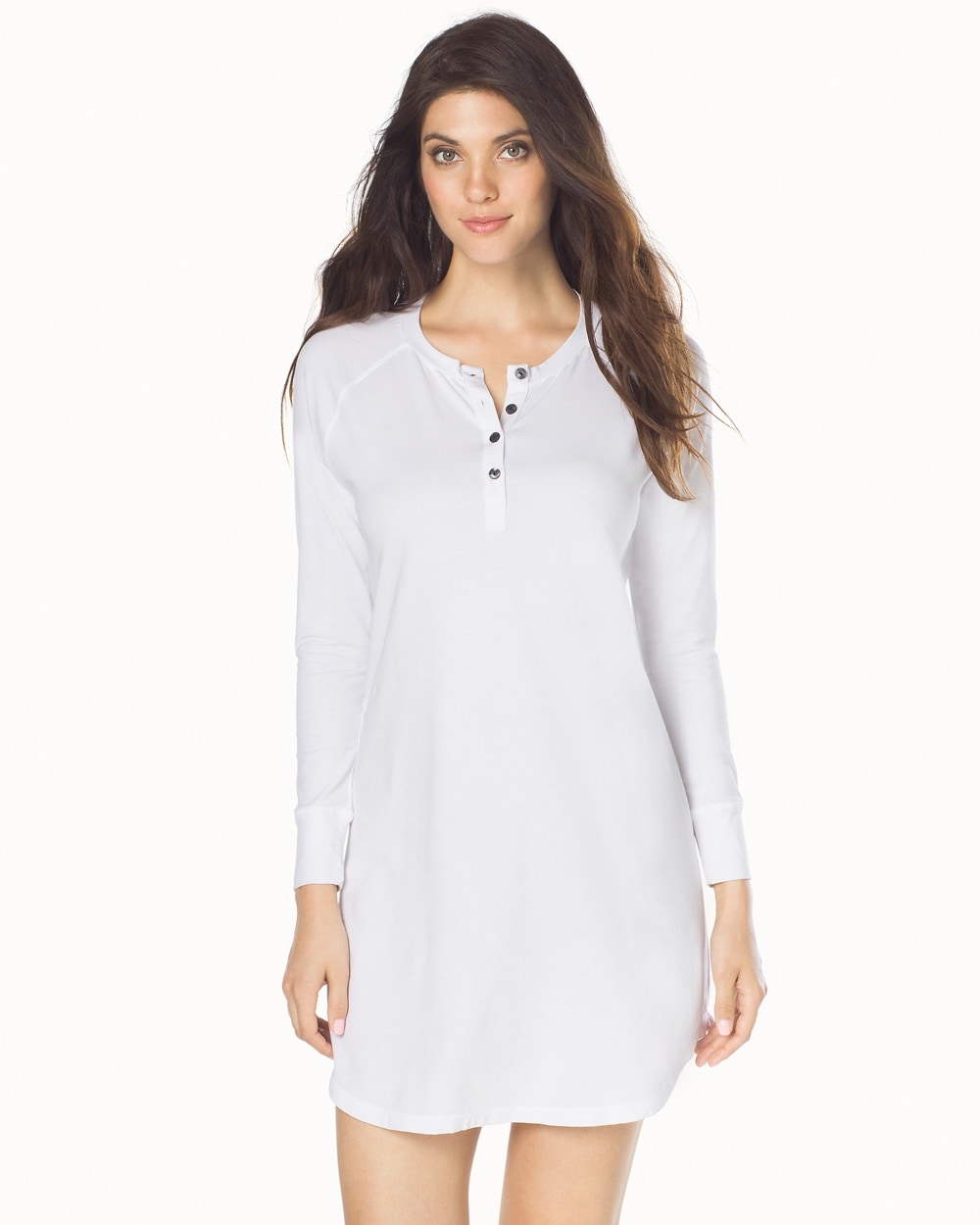 Naked Essential Long Sleeve Cotton Blend Sleepshirt White
