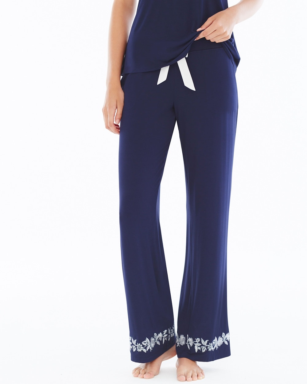 Embraceable Cool Nights Tall Inseam Pajama Pants Embellished Navy Border -  Soma
