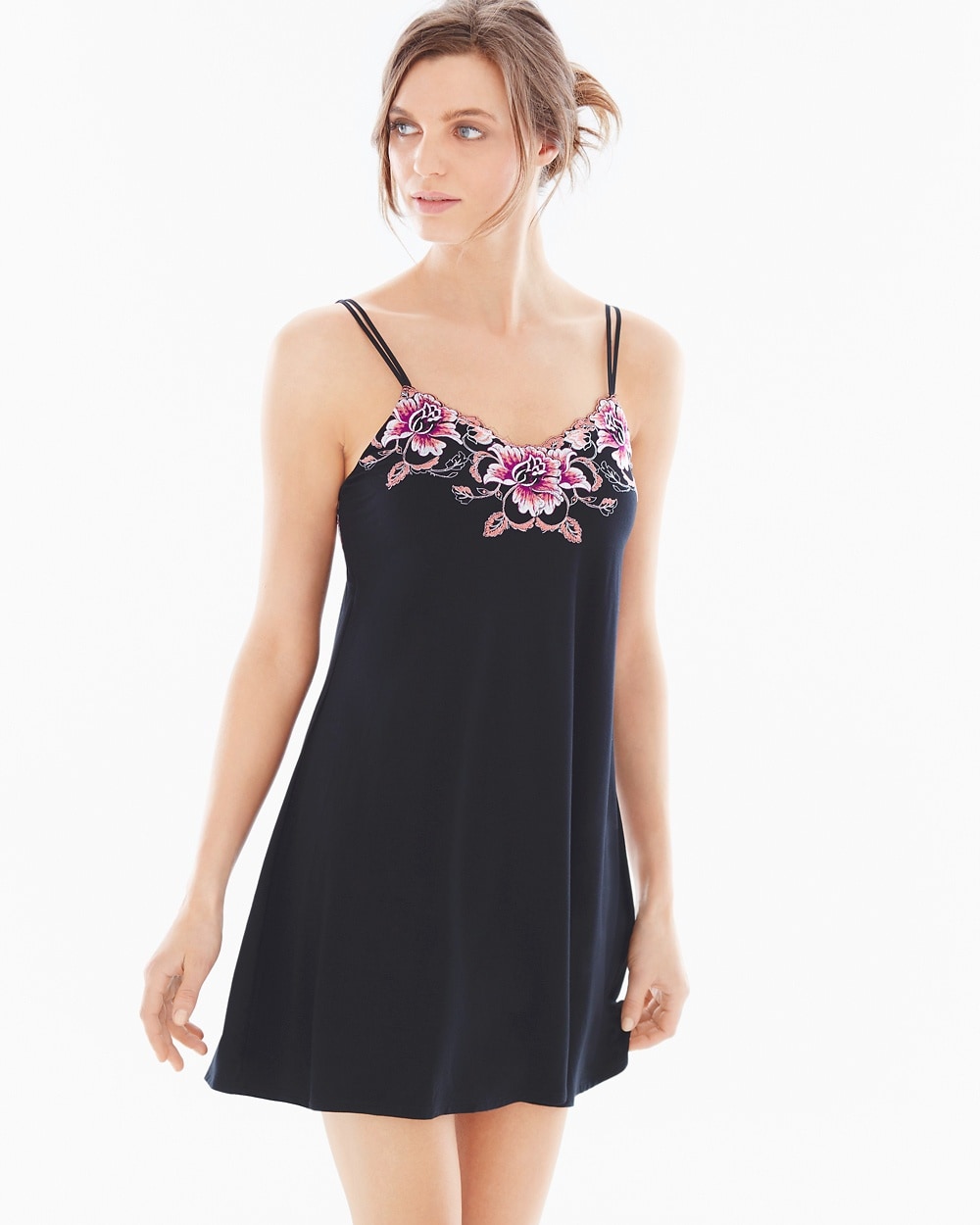 Limited Edition Sensuous Lace Floral A-Line Sleep Chemise Black/Orchid Bloom