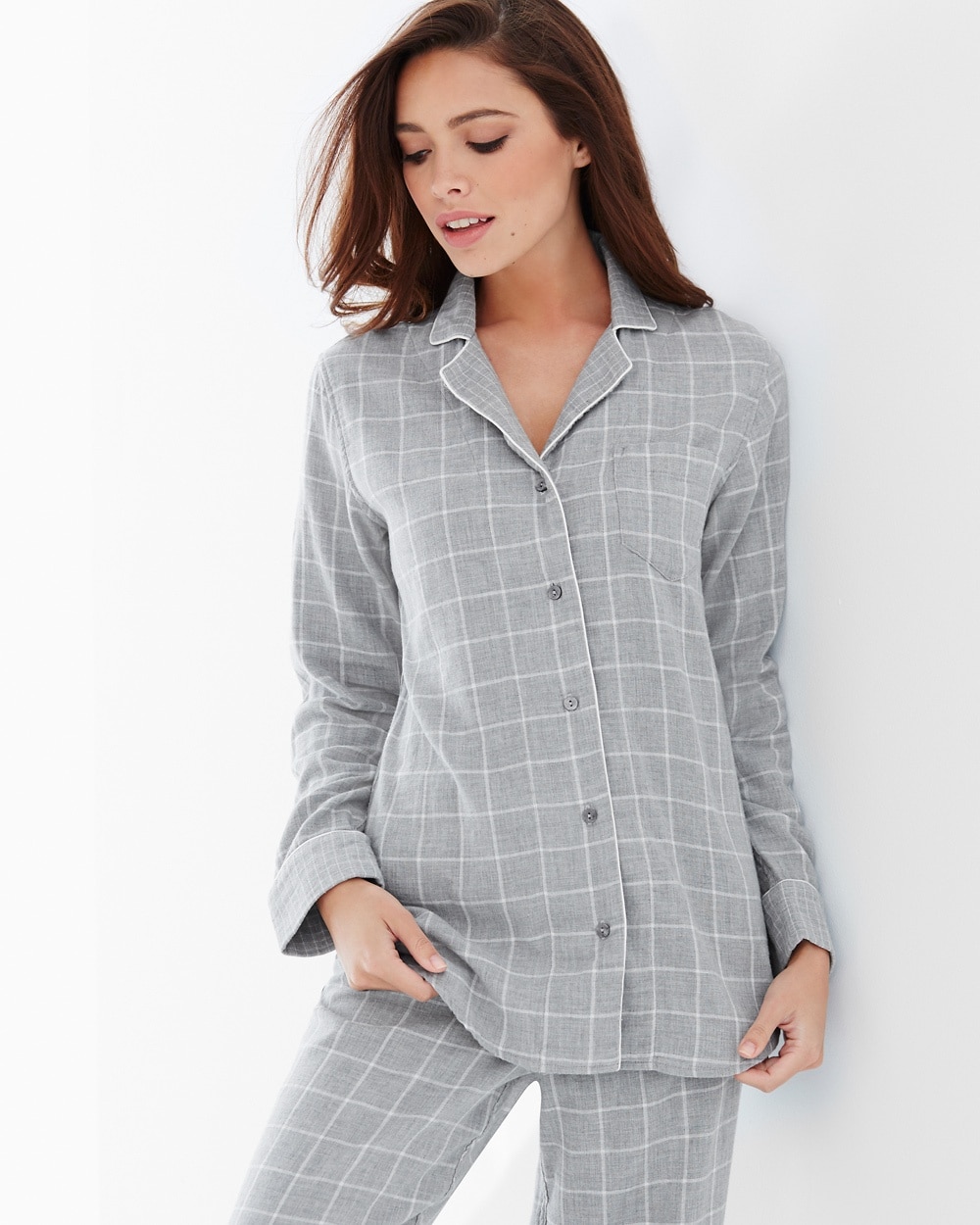 Naked Essential Long Sleeve Cotton Pajama Top Plaid Metro Heather Gray