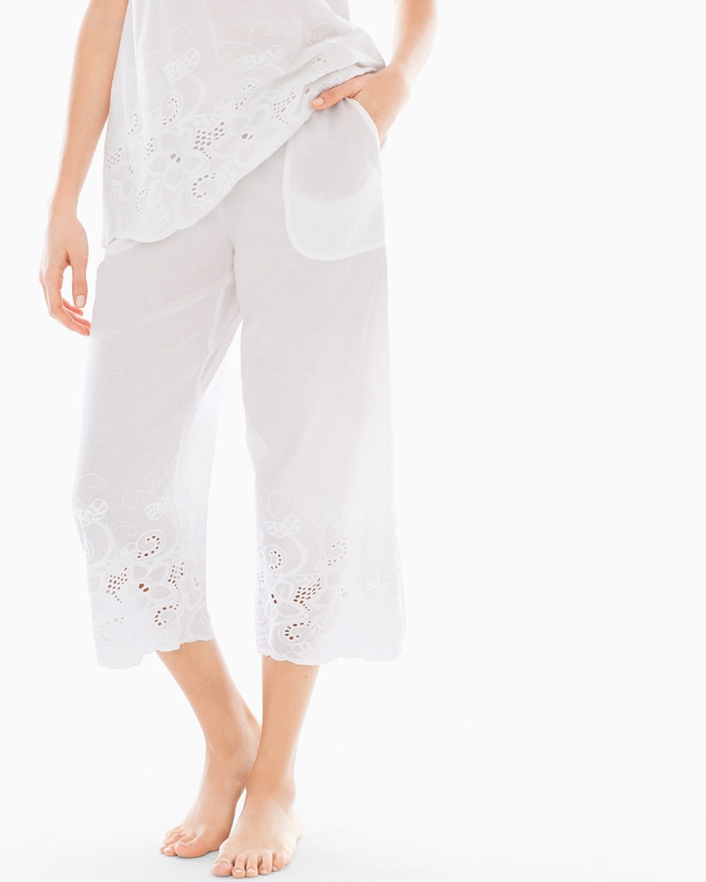 Island Eyelet Crop Pajama Pants Bright White