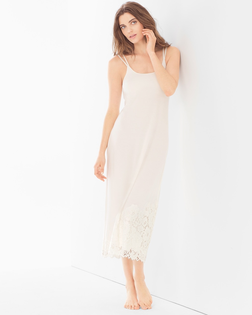Cool Nights Lace Cutout Tea Length Nightgown Ivory