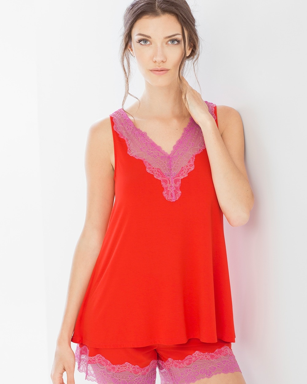 Cool Nights Lace Sleep Cami Poppy Red And Rose Violet