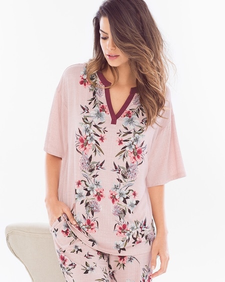 Pop Over Pajama Top Fancy Floral Scarf Pink