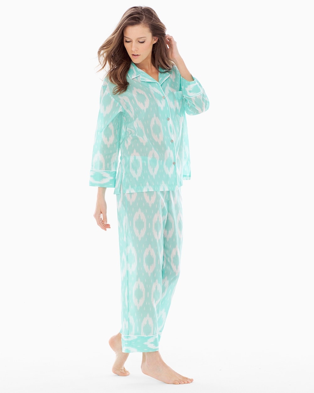 Natori Batik Cotton Pajama Set Seafoam