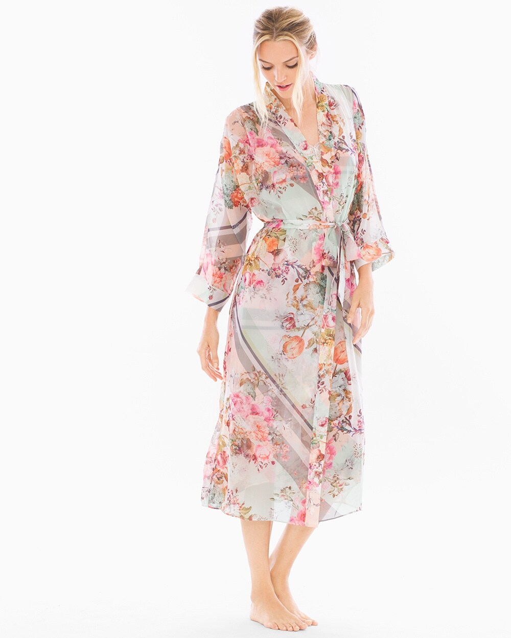 Flora Nikrooz Jules Chiffon Floral Print Long Robe