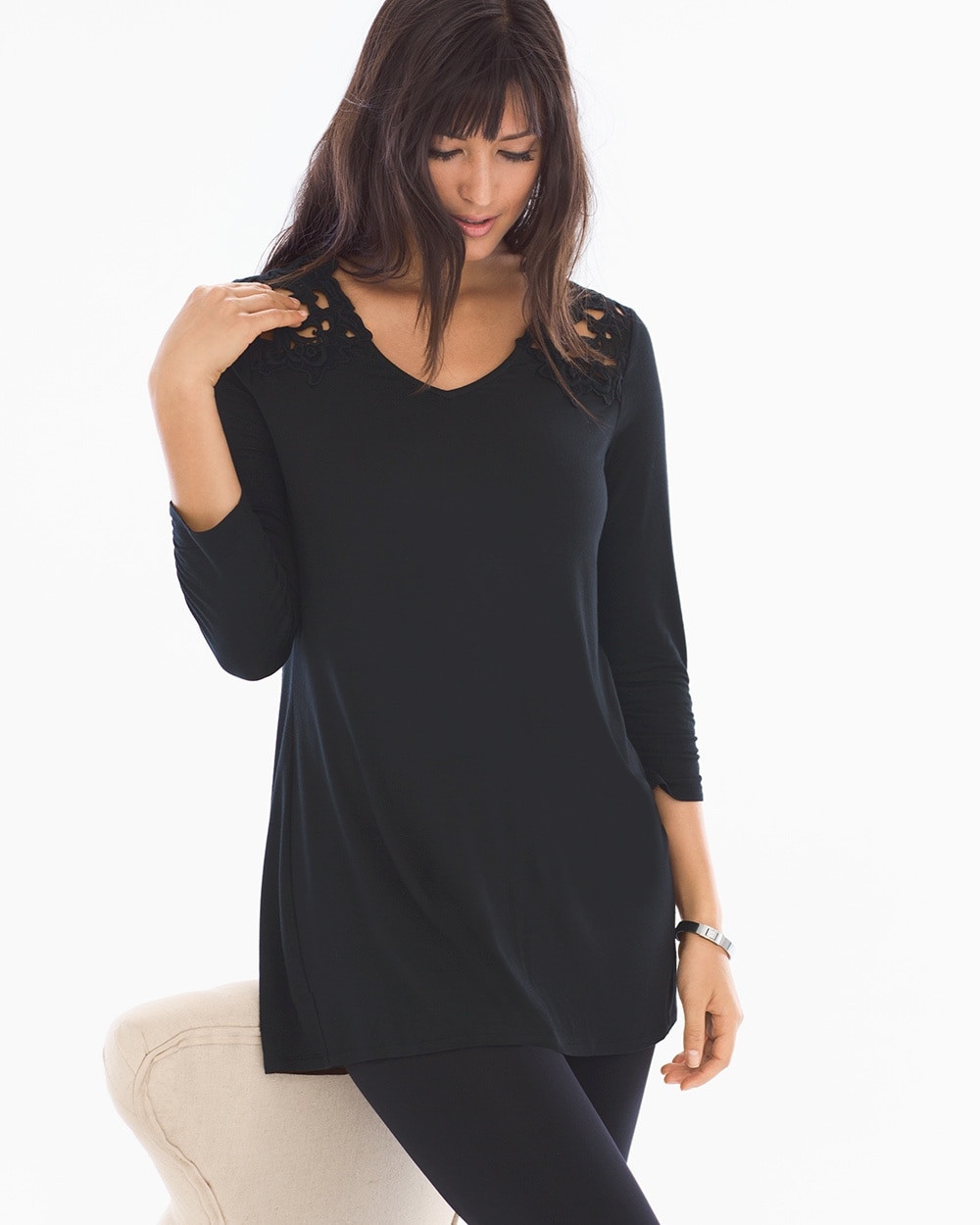 Live. Lounge Wear. Soft Jersey Venice Lace Tunic Black