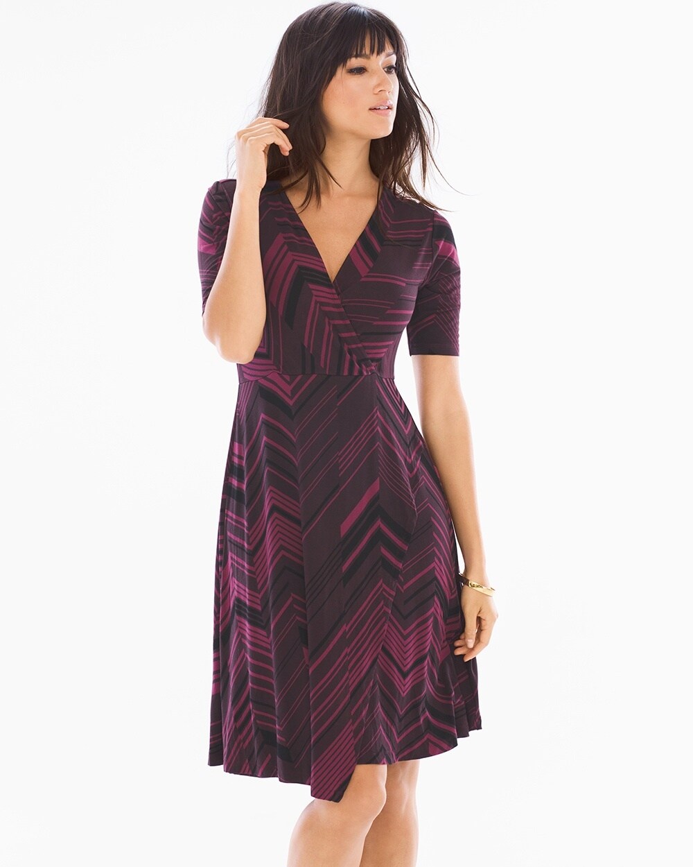 Elbow Sleeve Faux Wrap Short Dress Lagoon Marsala