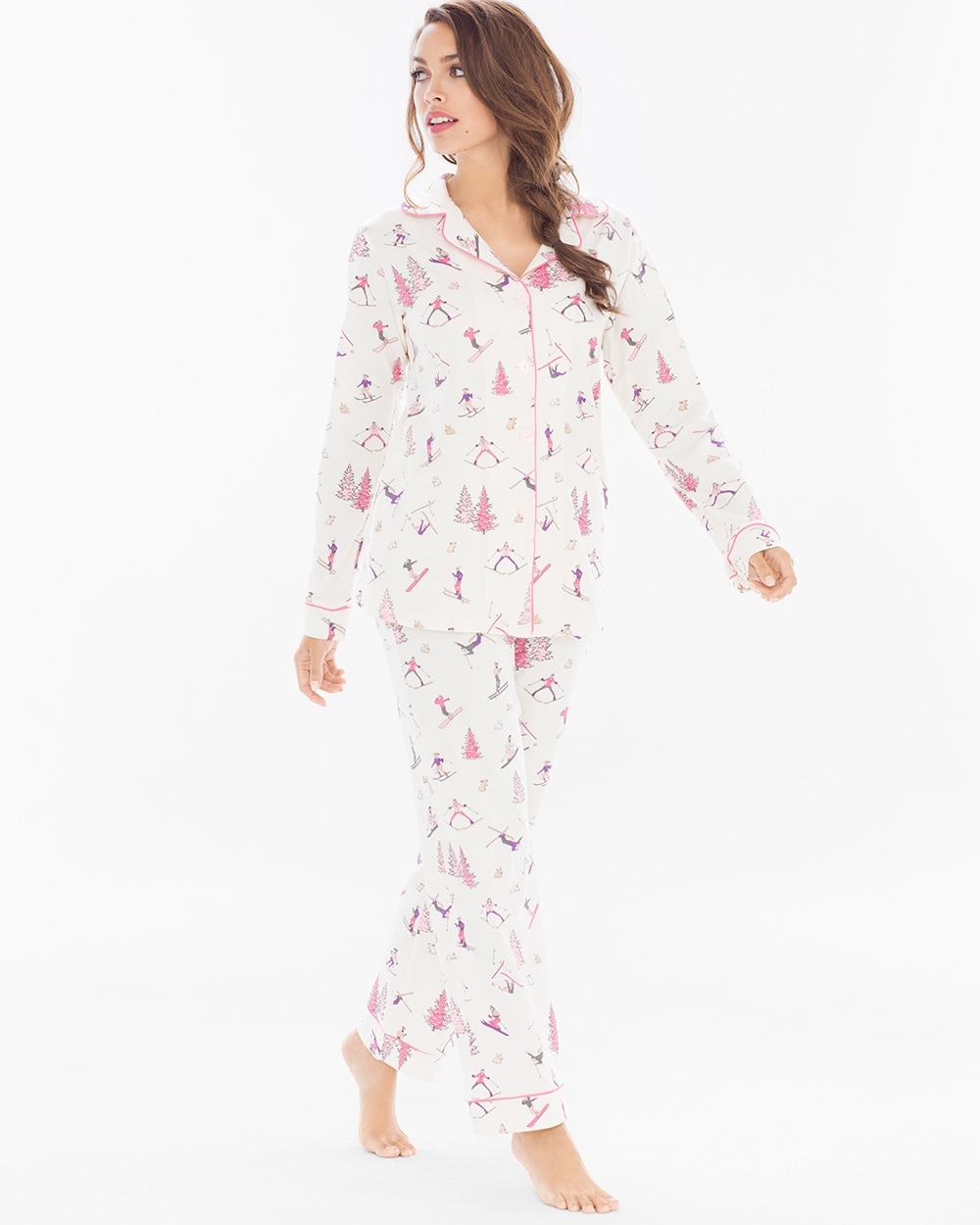 BedHead Pajamas Cotton Blend PJ Set Pink Ski Bunnies