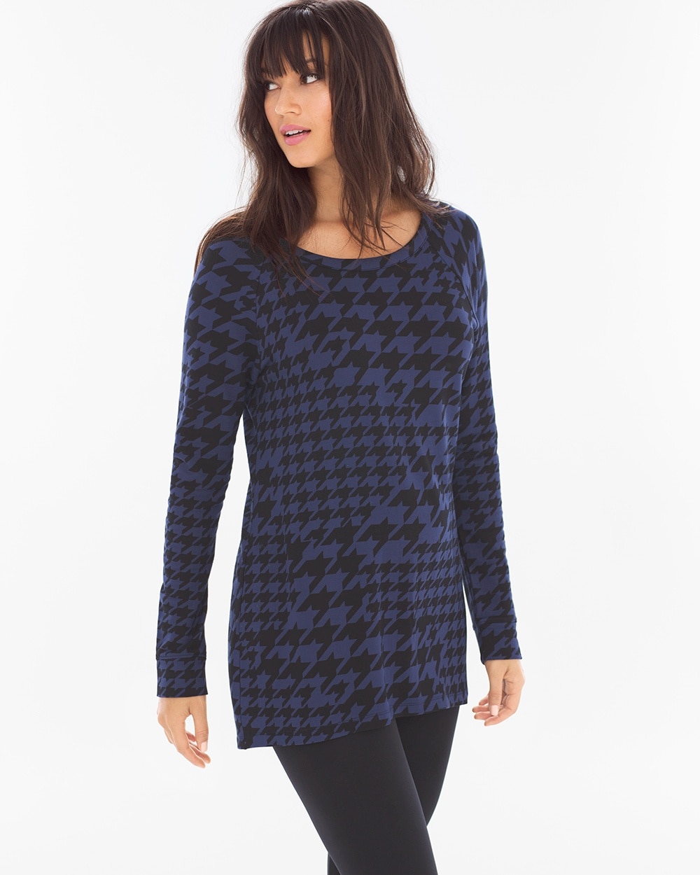 Divine Terry High Low Tunic Houndstooth Mix Navy