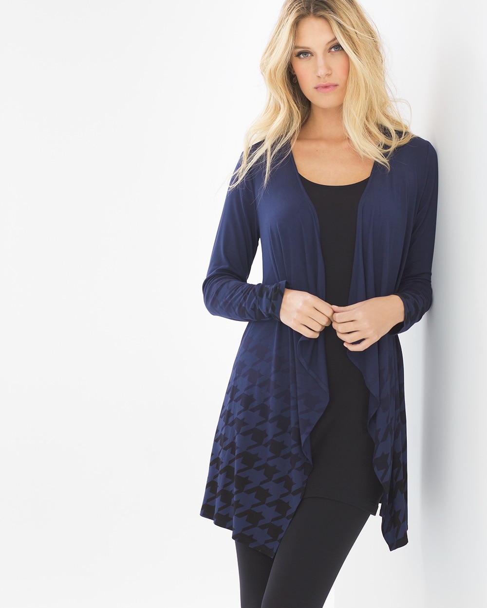 Waterfall Wrap Houndstooth Ombre Navy