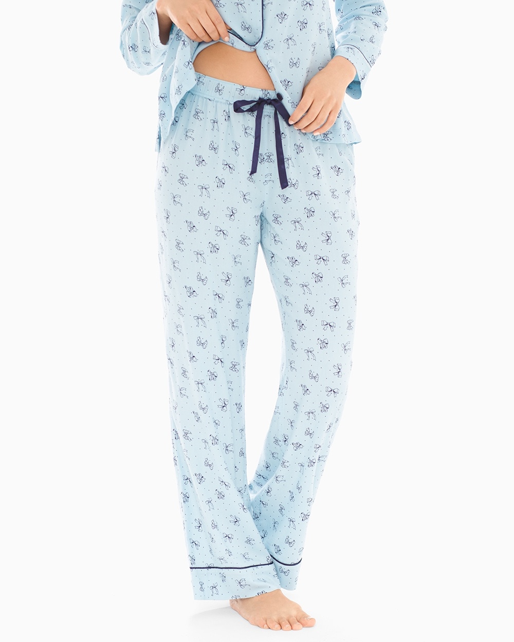 Cozy Woven Cotton Blend Pajama Pants Pretty Bows Blue Crystal