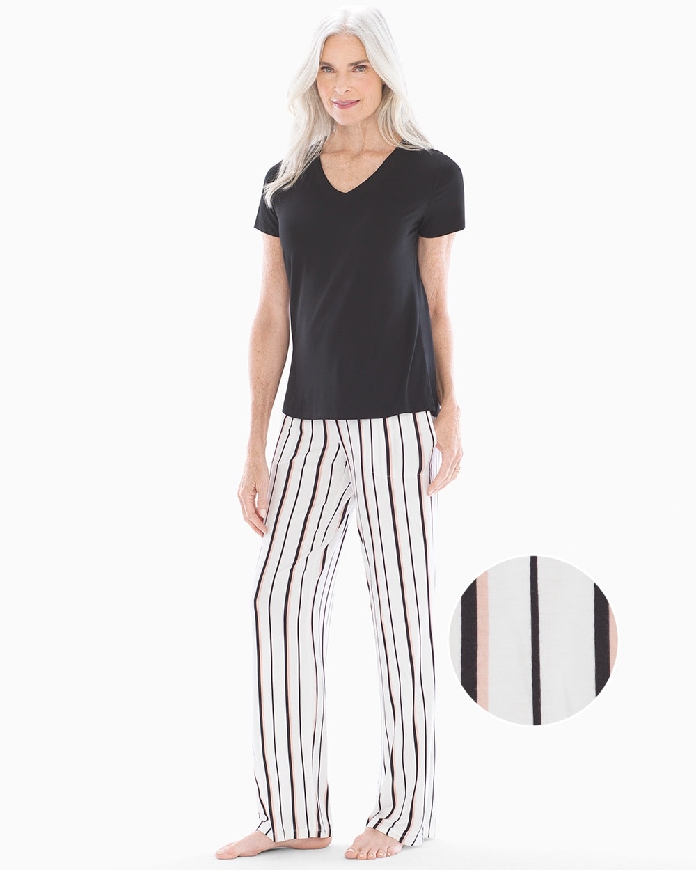 Cool Nights Short Sleeve Pajama Set Stylish Stripe Black