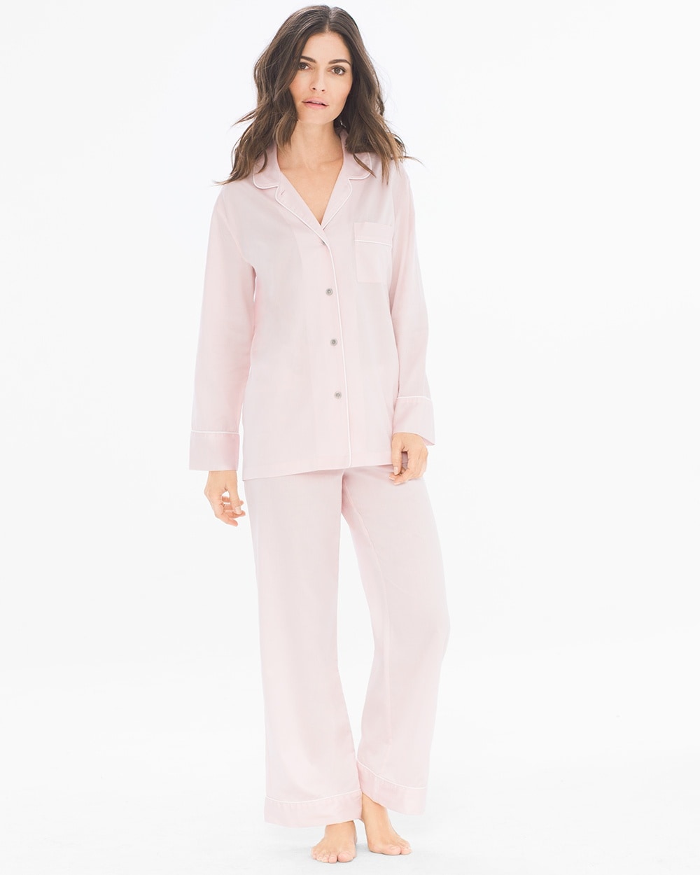 Natori Cotton Sateen Notch Collar Pajama Set