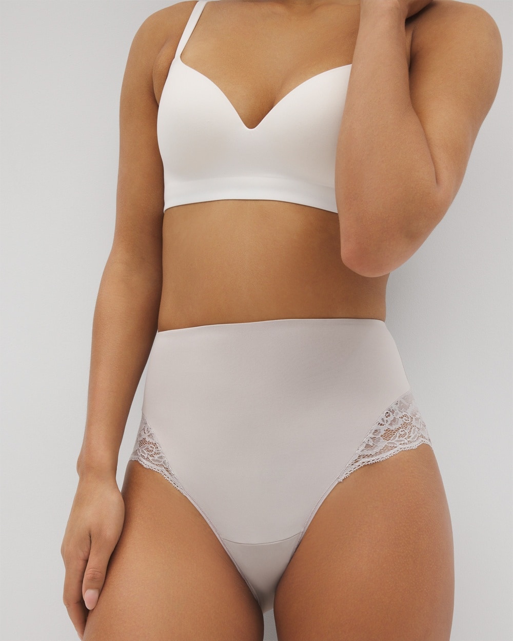 Soma Women's Vanishing Tummy High-waist Brief Panty With Lace In Gray Size Xs |