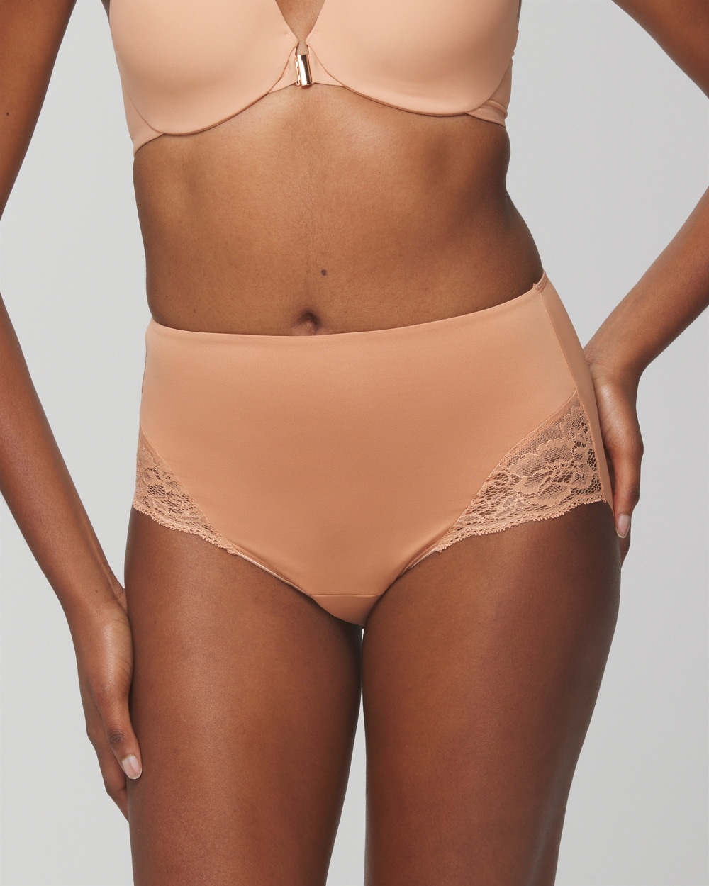 Soma Women's Vanishing Tummy Retro Brief With Lace Underwear In Nude Size Medium |