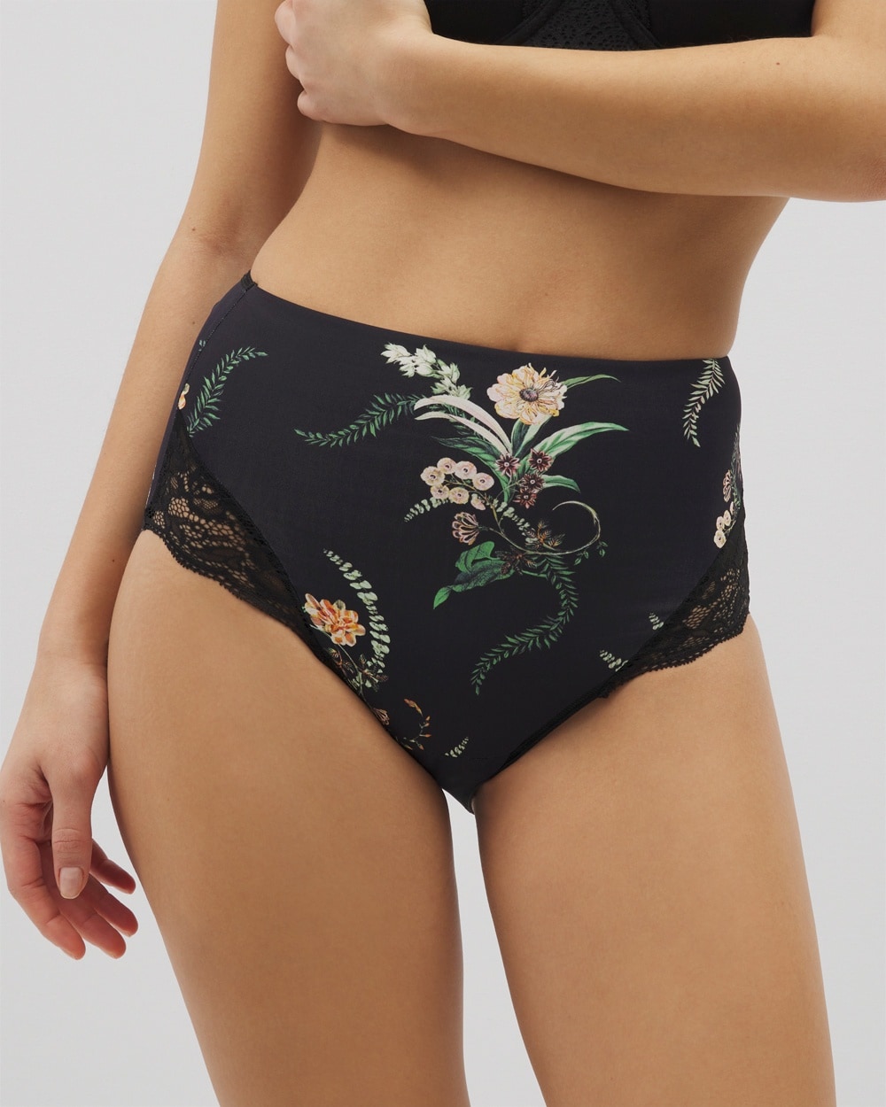 Shop Soma Women's Vanishing Tummy High-waist Brief Panty With Lace In Black Size Xs |  In Paradise Plumes D M Black