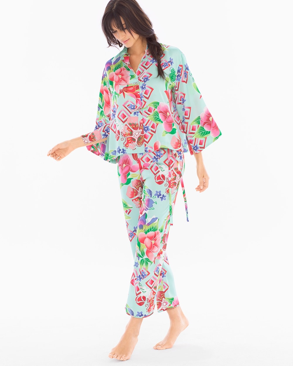 Natori Star Blossom Mandarin Satin Pajama Set