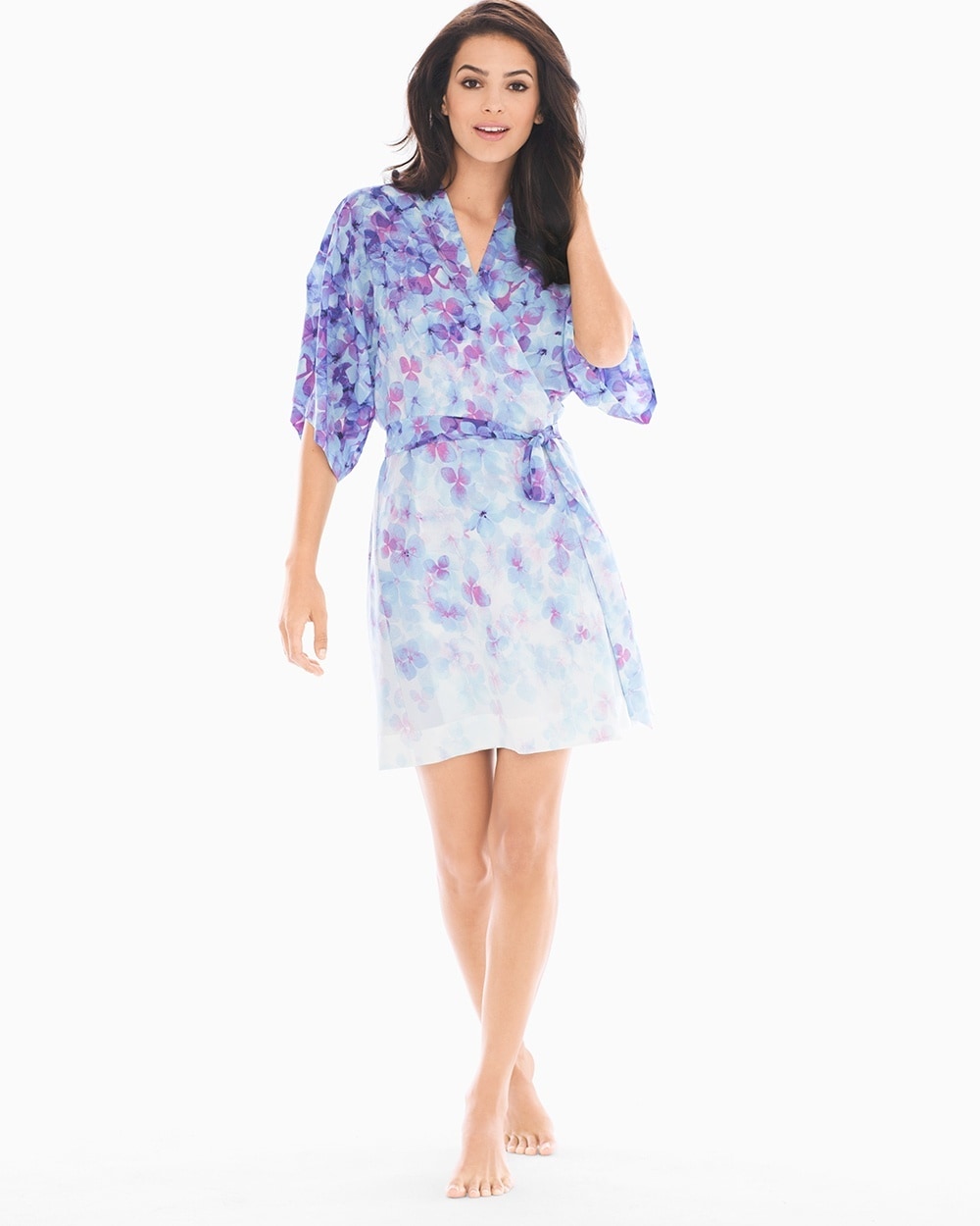 Chiffon Short Sleeve Robe Ombre Petals Baja Blue