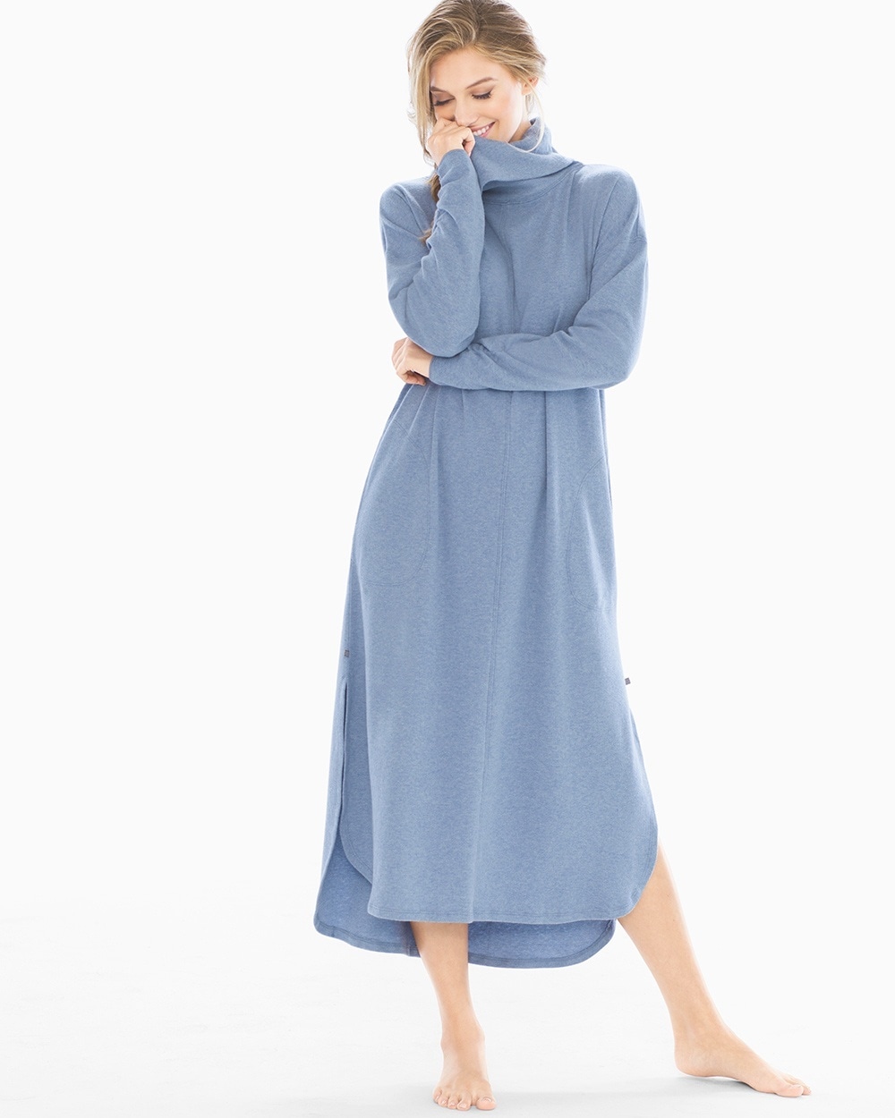 iRelax  Cozy Brushed T Neck Caftan Robe Heather Blue
