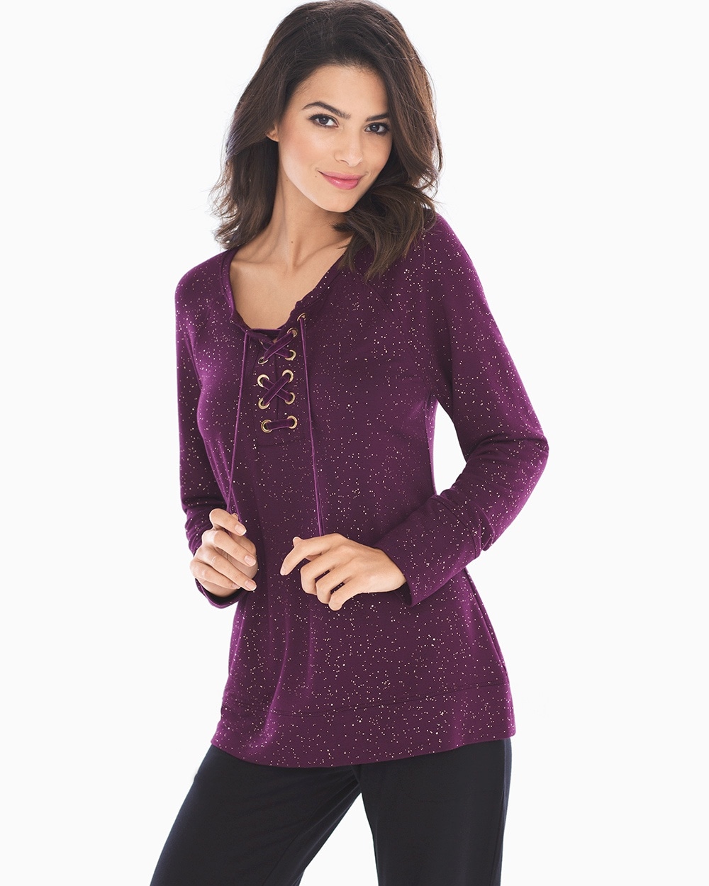 French Terry Lace Up Sweatshirt Glittered Bordeaux
