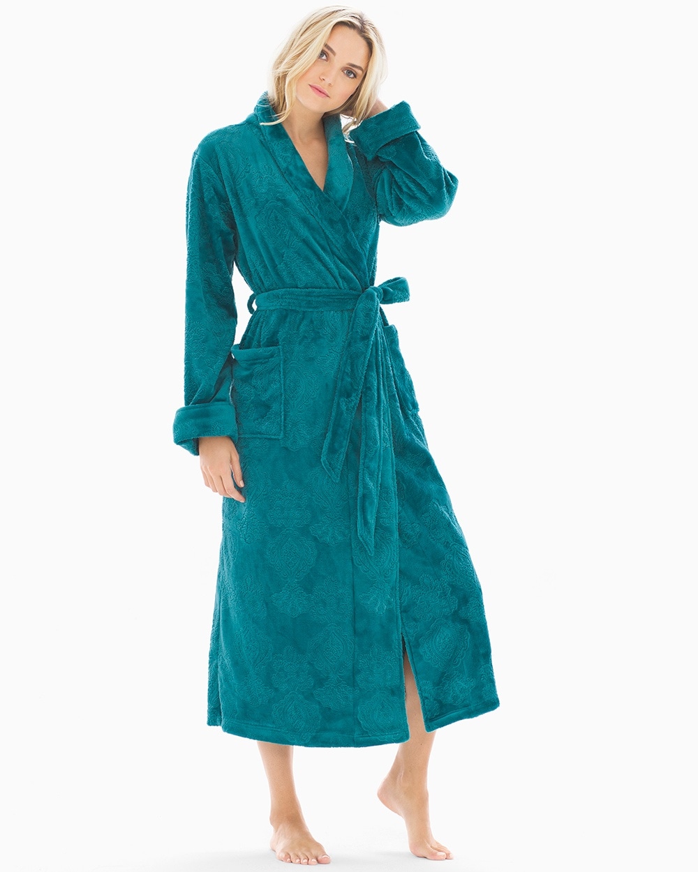 Luxe Embossed Long Robe Gem Green
