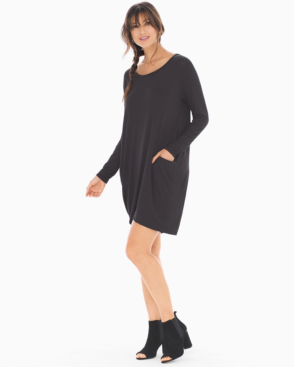 Elan Long Sleeve Short Dress Black