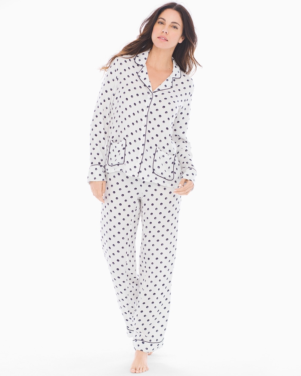 Splendid Before\u00A0Midnight Long Sleeve Pajama Set Snowy Polka Dot