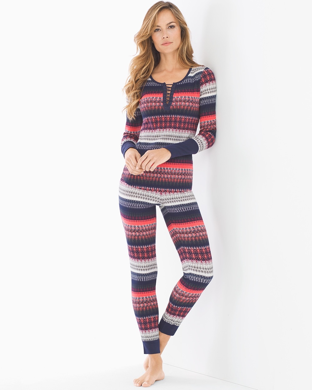 Splendid Holiday Long Sleeve Pajama Set Fresh Fairisle Coral