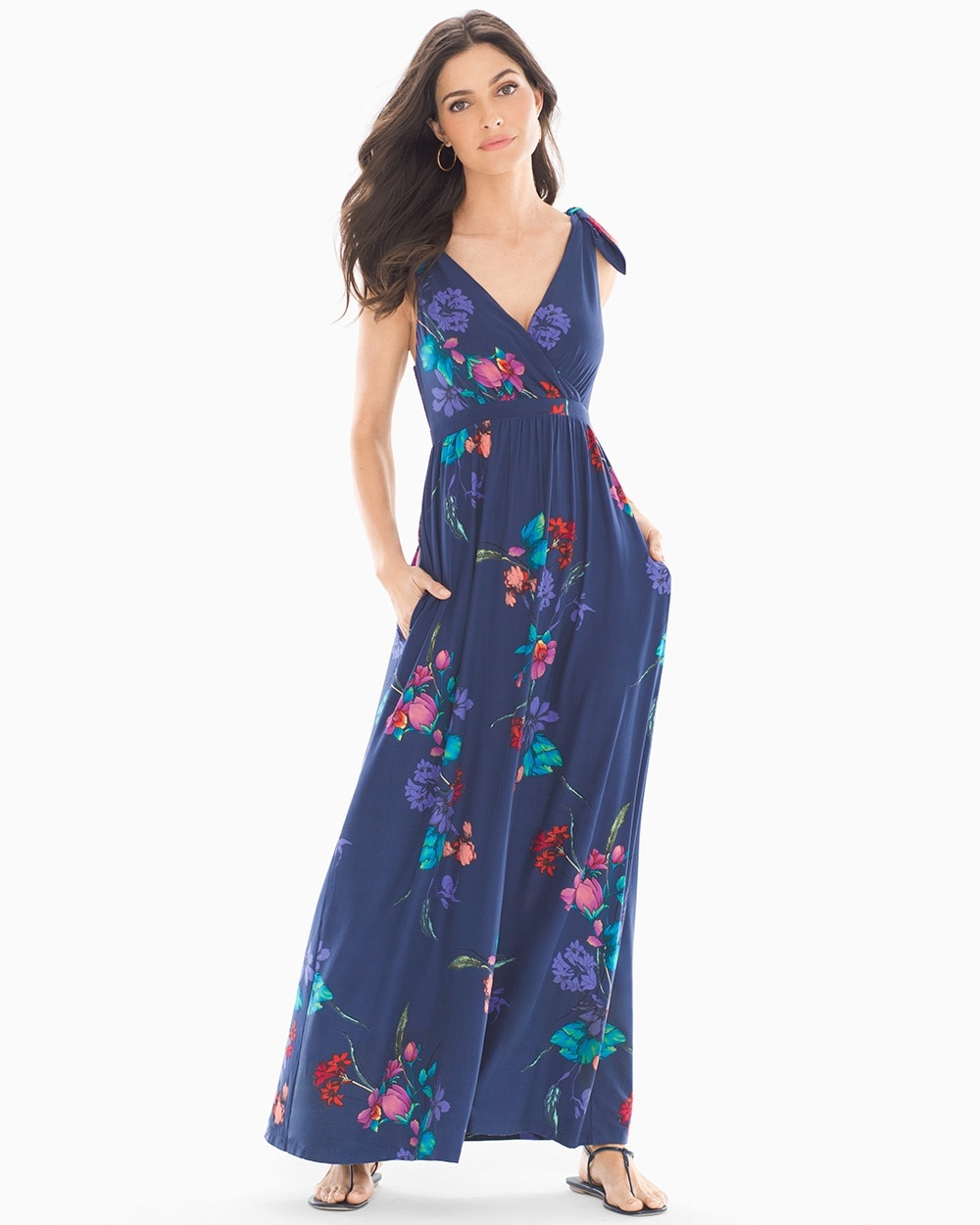 Shoulder Tie Maxi Dress Striking Floral Allover