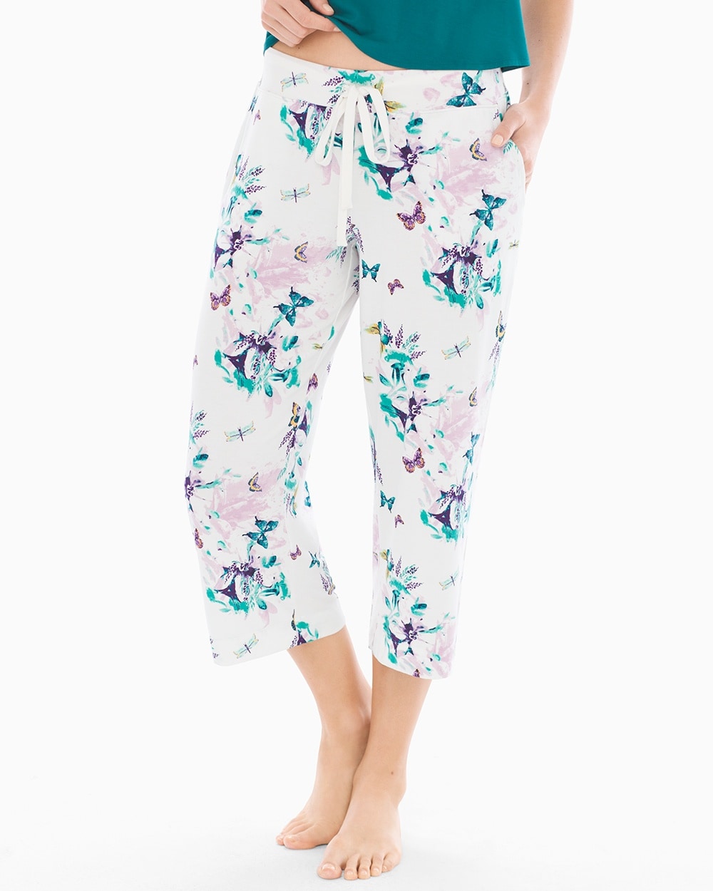 Cool Nights Crop Pajama Pants Exotic Floral Mini Ivory