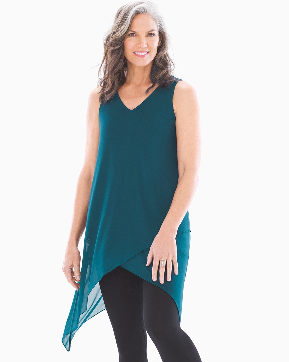 Soft Jersey Layered Mesh Asymmetrical Hem Tunic Dark Harbour