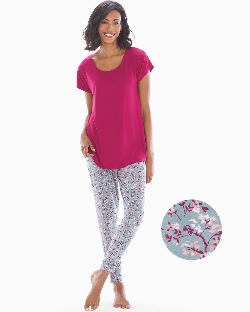 Cool Nights Short Sleeve Pajama Set Chic Ditsy Cranberry