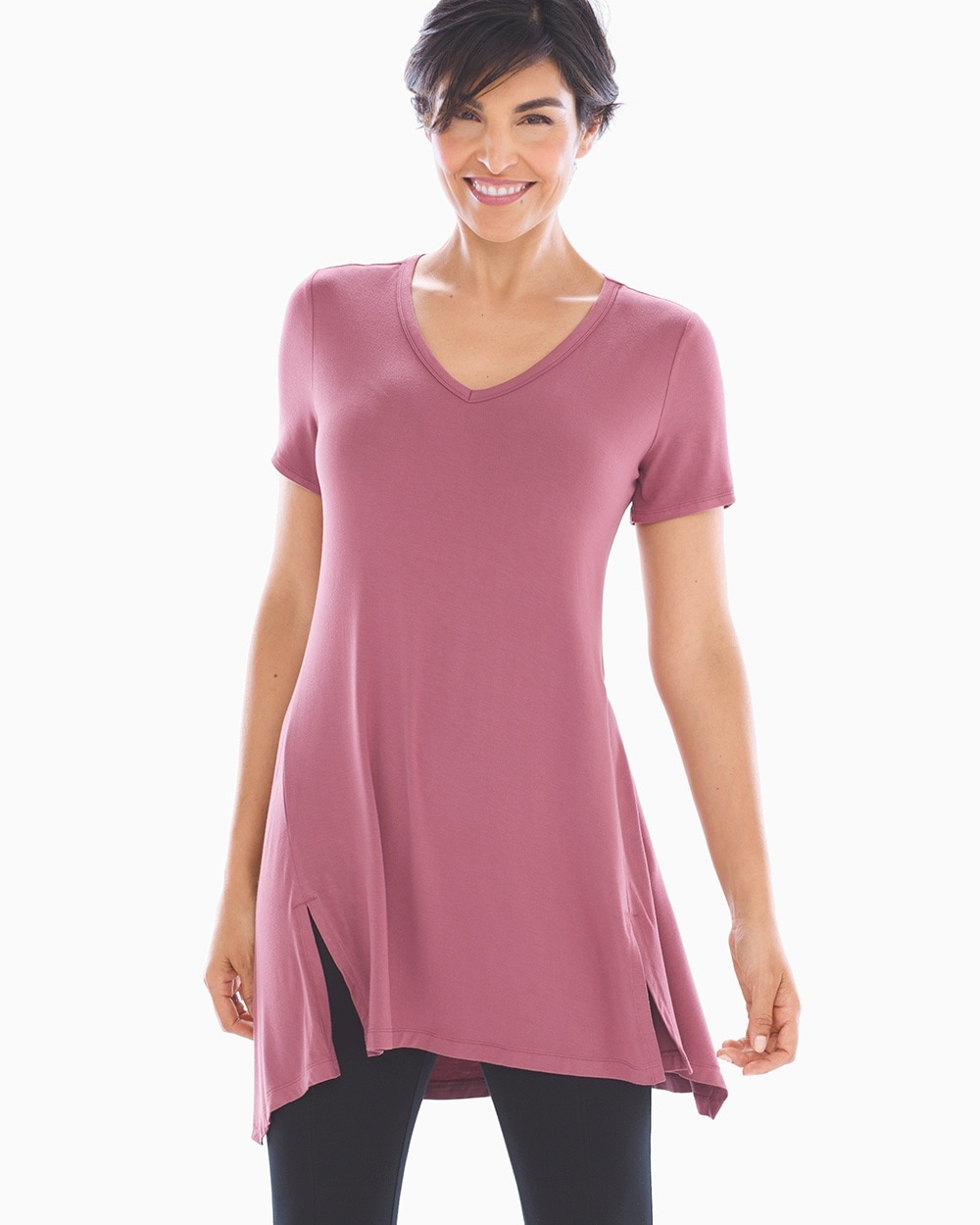 Style Essentials Soft Jersey Short Sleeve Tunic Tee Mulberry