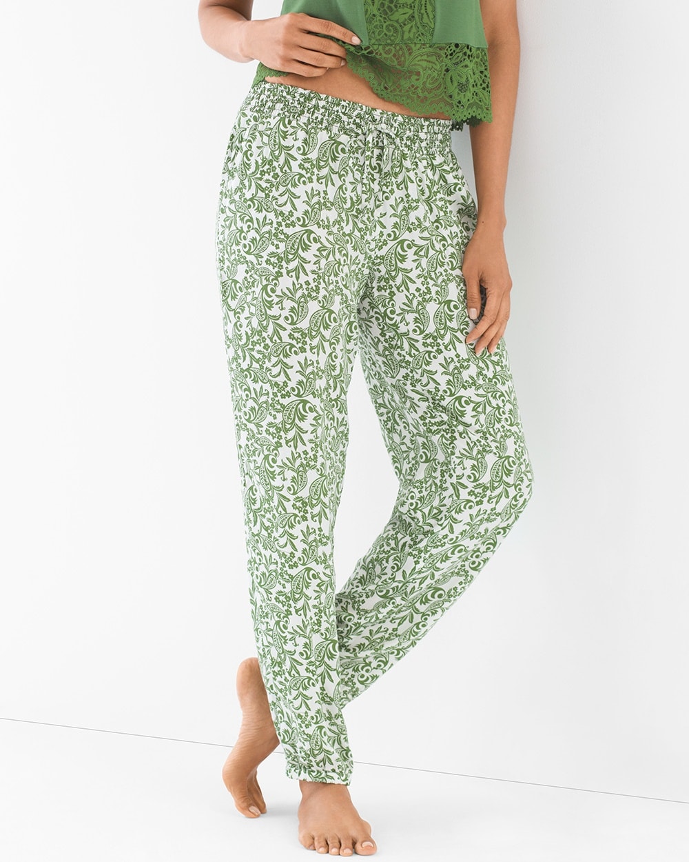 Rayon Challis Banded Ankle Pajama Pants Wander Scroll Artichoke