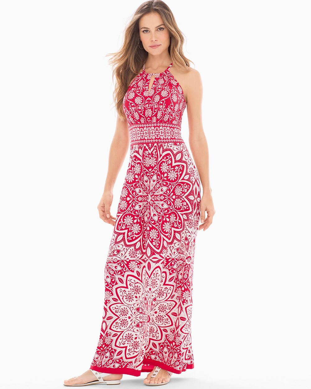 London Times Keyhole Halter Maxi Dress