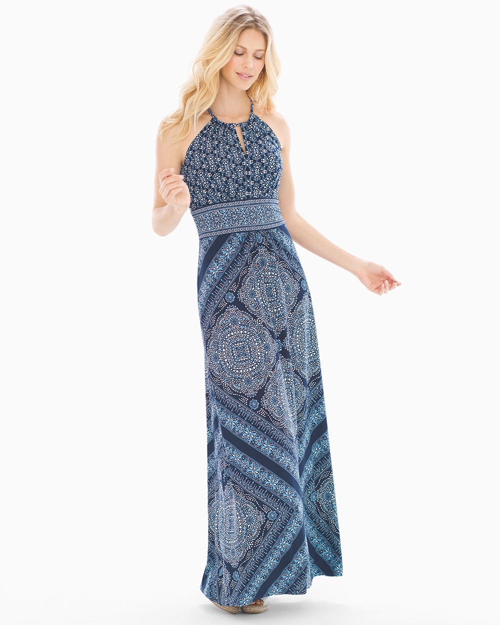 London Times Keyhole Halter Maxi Dress