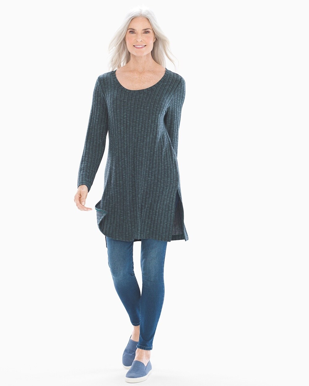 Ribbed Knit Side Slit Tunic