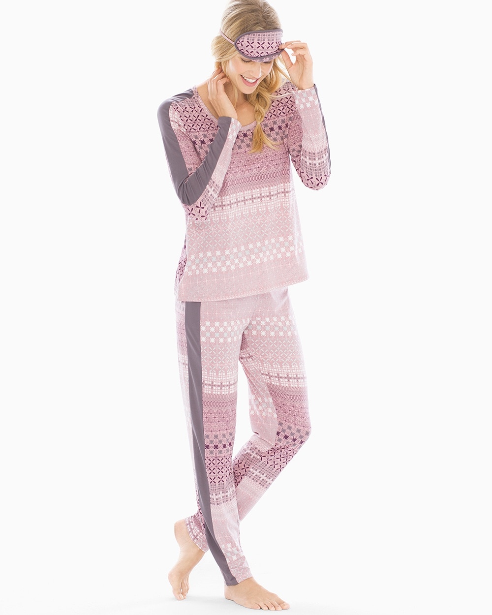 Natori Josie 3 Piece Pajama Set Pink/Pearl