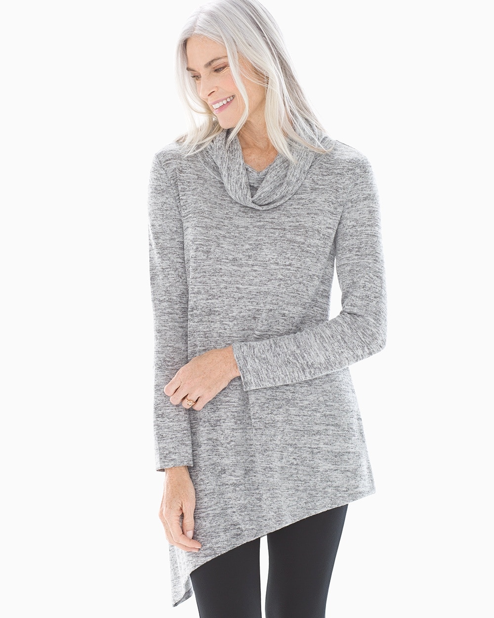 Brushed Knit Funnel Tunic Gray Marl