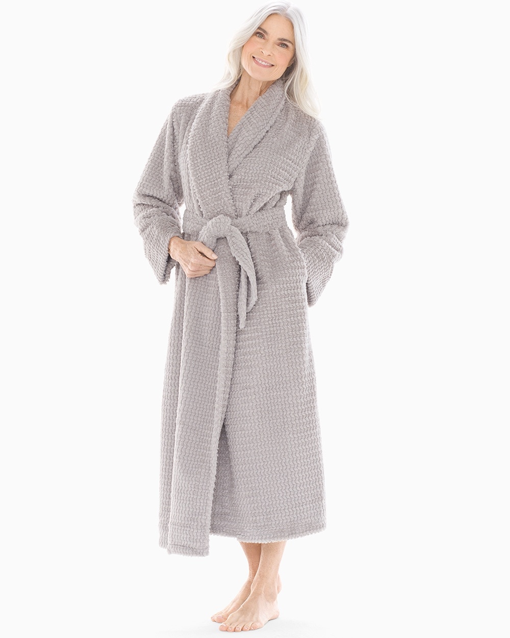 Cool Nights Plush Textured Long Robe Opal Gray