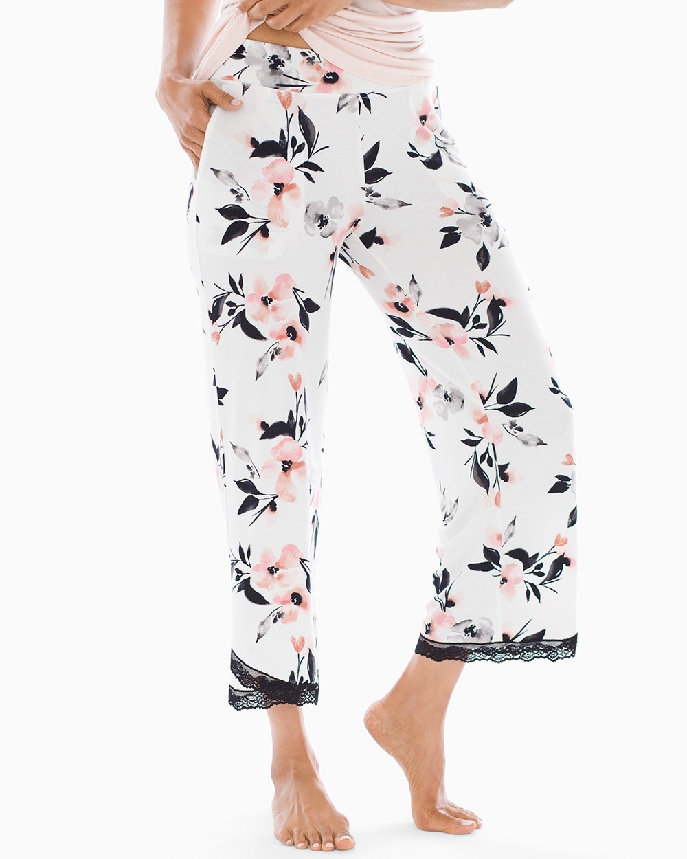 Cool Nights Lace Trim Tulip Hem Cropped Pajama Pants
