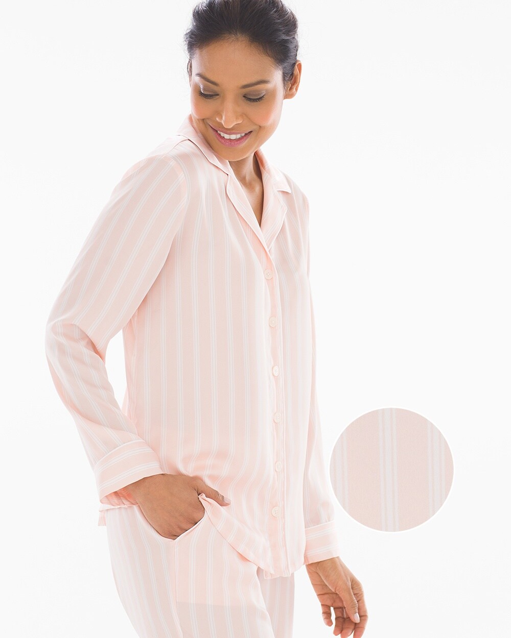 Satin Long Sleeve Notch Collar Pajama Top